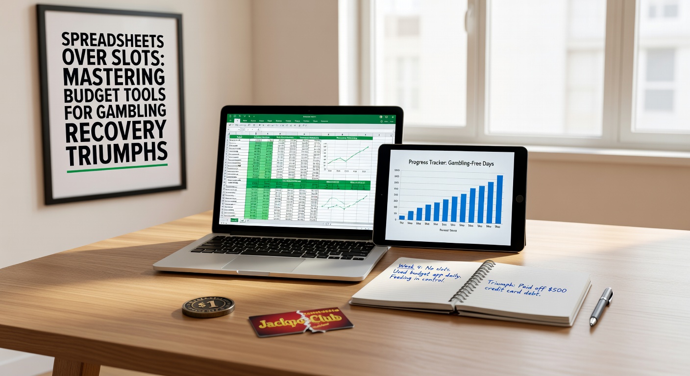 Detaillierte Budget-Tabelle auf einem Laptop-Bildschirm, die monatliche Sparziele in der Glücksspiel-Erholung zeigt, mit Diagrammen und Warnhinweisen für Überschreitungen