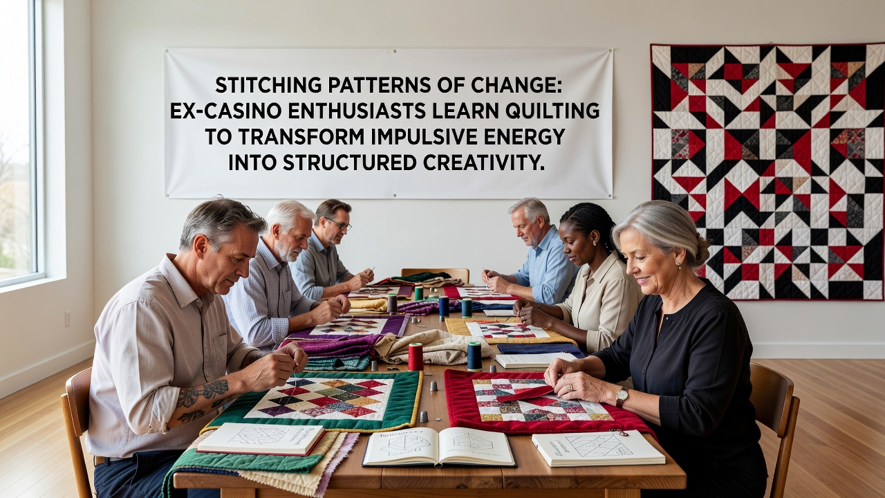 Detailansicht eines fertiggestellten Quilts mit geometrischen Mustern aus bunten Stoffen
